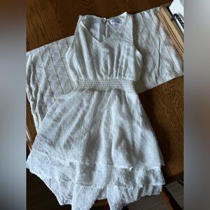 Emerald Sundae White One Shoulder Flutter Sleeve Sundress